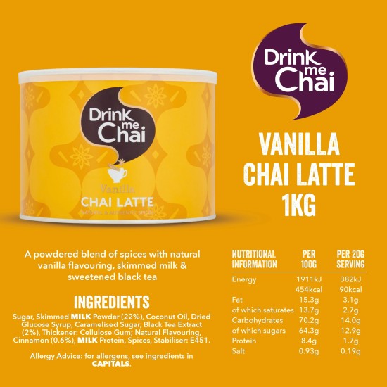 Drink Me Chai Vanilla Chai Latte 1kg Drink Me Chai Vanilla Chai Latte 1kg