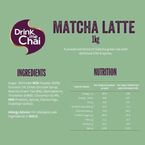 Matcha Chai Latte Powder - 4 x 1kg Professional Size Matcha Chai Latte Powder - 4 x 1kg Professional Size