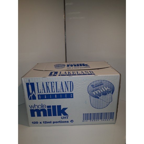 Lakeland UHT Whole Milk Portions (120 x 12ml) - Small milk pots, ideal for hotels